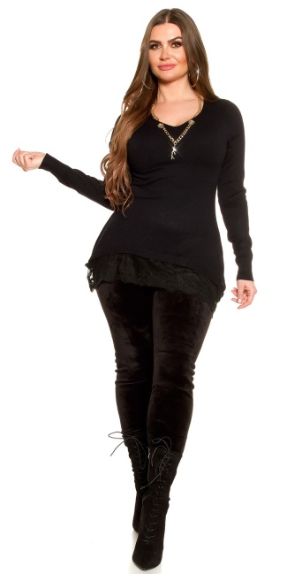 CurvyGirlsSize! pullover with chain & lace Black